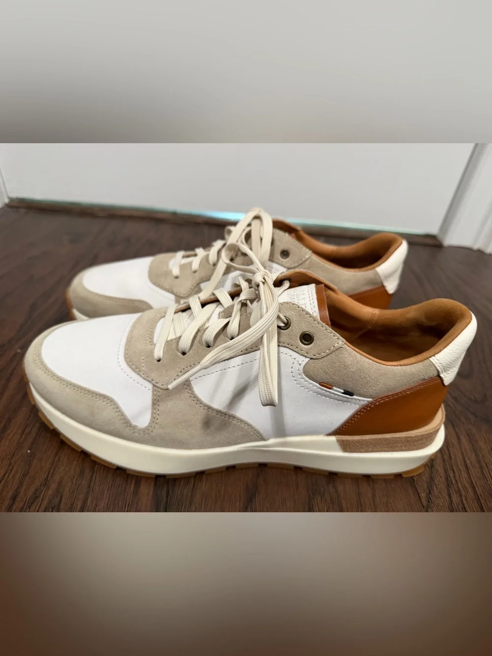 Allen Edmonds Beige and White Suede Lionel Lace-up Sneaker